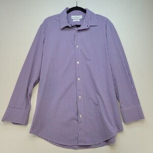 Mizzen+Main Leeward Shirt Mens XL Purple Blue Gingham Excellent Trim Fit L-10007